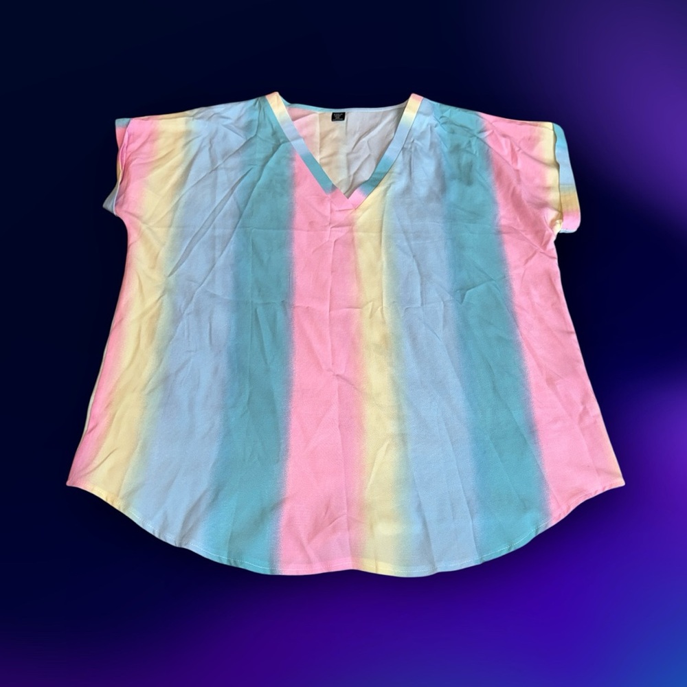 SHEIN Pastel Rainbow Popover Top (2XL)